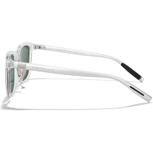 MERRYS Unisex Rectangle Polarized Sunglasses Vintage Sun Glasses For MenWomen Aluminum LegsTransparent FramePink Mirror LensSilver Temples