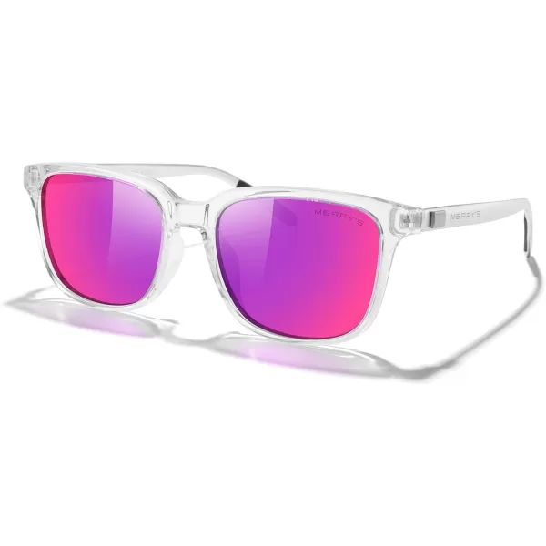 MERRYS Unisex Rectangle Polarized Sunglasses Vintage Sun Glasses For MenWomen Aluminum LegsTransparent FramePurple Mirror LensSilver Temples
