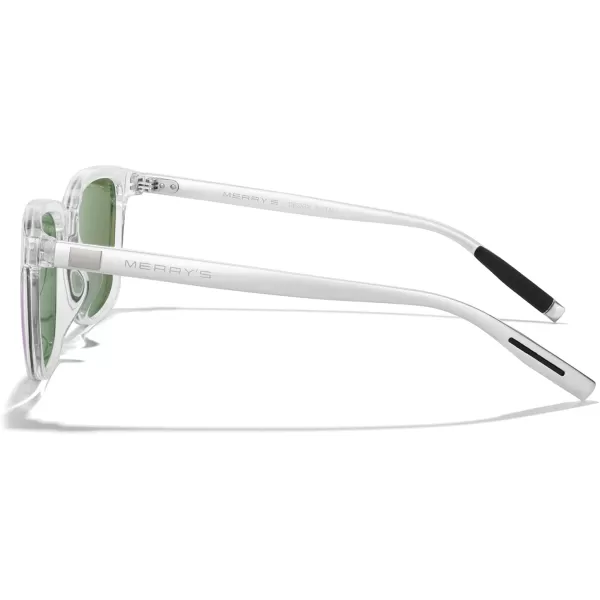 MERRYS Unisex Rectangle Polarized Sunglasses Vintage Sun Glasses For MenWomen Aluminum LegsTransparent FramePurple Mirror LensSilver Temples