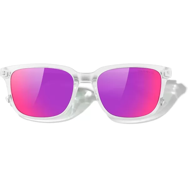 MERRYS Unisex Rectangle Polarized Sunglasses Vintage Sun Glasses For MenWomen Aluminum LegsTransparent FramePurple Mirror LensSilver Temples