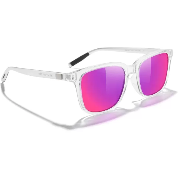 MERRYS Unisex Rectangle Polarized Sunglasses Vintage Sun Glasses For MenWomen Aluminum LegsTransparent FramePurple Mirror LensSilver Temples