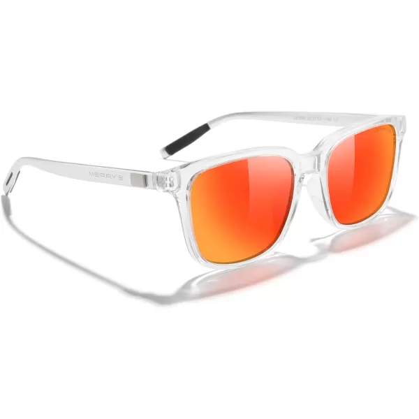 MERRYS Unisex Rectangle Polarized Sunglasses Vintage Sun Glasses For MenWomen Aluminum LegsTransparent FrameRed Mirror LensSilver Temples