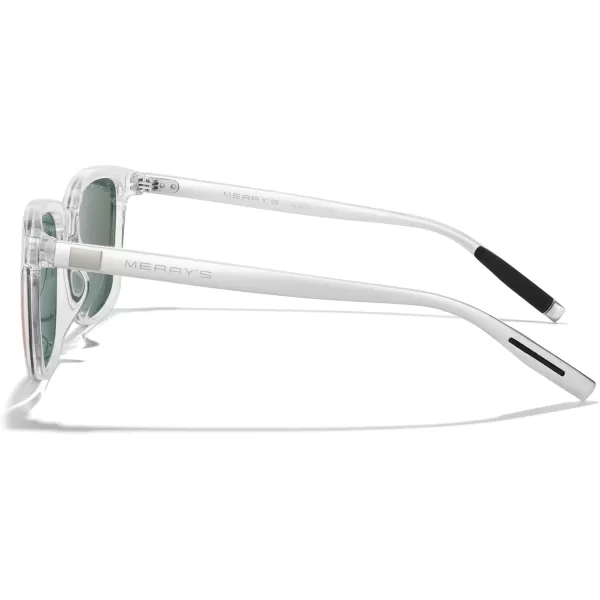 MERRYS Unisex Rectangle Polarized Sunglasses Vintage Sun Glasses For MenWomen Aluminum LegsTransparent FrameRed Mirror LensSilver Temples