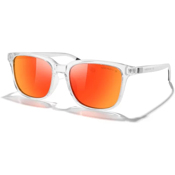 MERRYS Unisex Rectangle Polarized Sunglasses Vintage Sun Glasses For MenWomen Aluminum LegsTransparent FrameRed Mirror LensSilver Temples