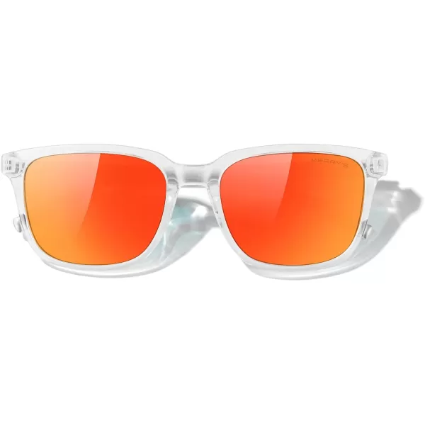 MERRYS Unisex Rectangle Polarized Sunglasses Vintage Sun Glasses For MenWomen Aluminum LegsTransparent FrameRed Mirror LensSilver Temples
