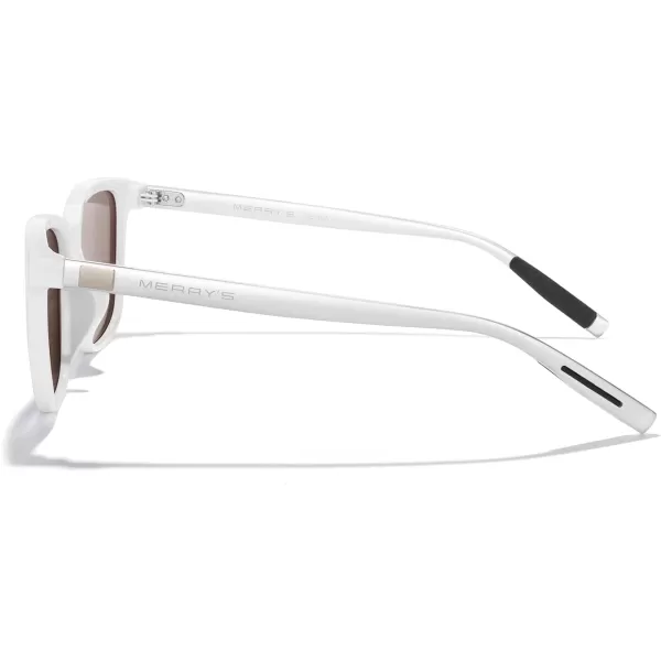 MERRYS Unisex Rectangle Polarized Sunglasses Vintage Sun Glasses For MenWomen Aluminum LegsWhite FrameBlue Mirror LensSilver Temples