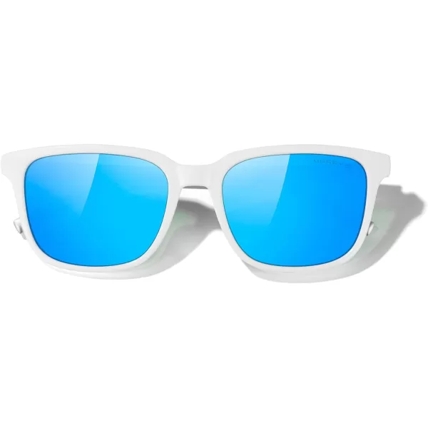 MERRYS Unisex Rectangle Polarized Sunglasses Vintage Sun Glasses For MenWomen Aluminum LegsWhite FrameBlue Mirror LensSilver Temples
