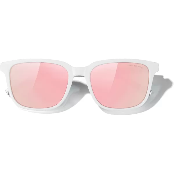 MERRYS Unisex Rectangle Polarized Sunglasses Vintage Sun Glasses For MenWomen Aluminum LegsWhite FramePink Mirror LensSilver Temples
