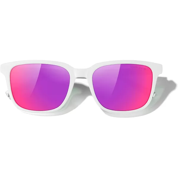 MERRYS Unisex Rectangle Polarized Sunglasses Vintage Sun Glasses For MenWomen Aluminum LegsWhite FramePurple Mirror LensSilver Temples
