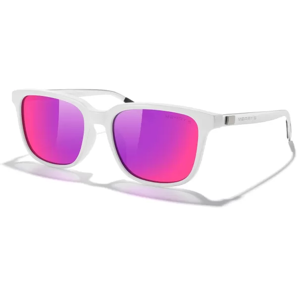 MERRYS Unisex Rectangle Polarized Sunglasses Vintage Sun Glasses For MenWomen Aluminum LegsWhite FramePurple Mirror LensSilver Temples