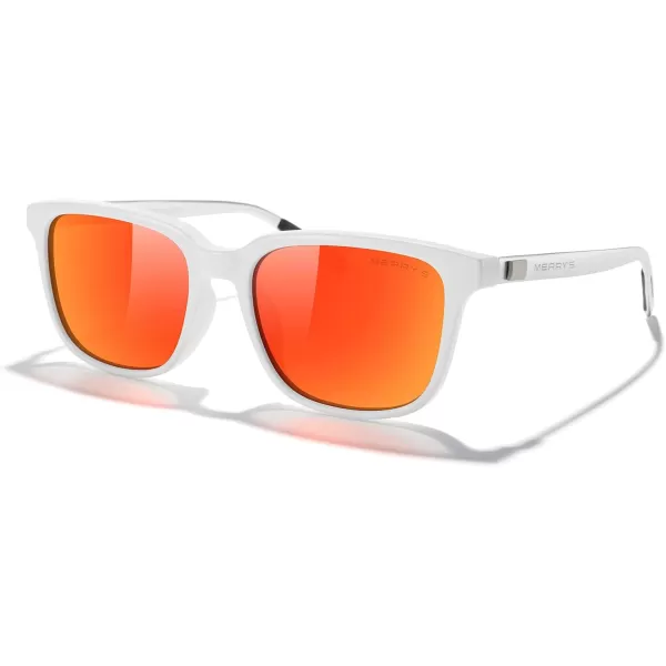 MERRYS Unisex Rectangle Polarized Sunglasses Vintage Sun Glasses For MenWomen Aluminum LegsWhite FrameRed Mirror LensSilver Temples