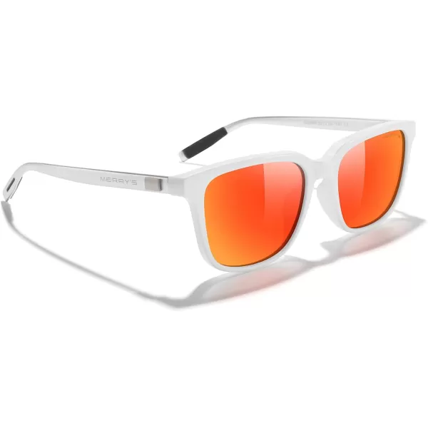 MERRYS Unisex Rectangle Polarized Sunglasses Vintage Sun Glasses For MenWomen Aluminum LegsWhite FrameRed Mirror LensSilver Temples