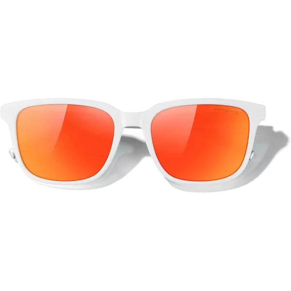 MERRYS Unisex Rectangle Polarized Sunglasses Vintage Sun Glasses For MenWomen Aluminum LegsWhite FrameRed Mirror LensSilver Temples