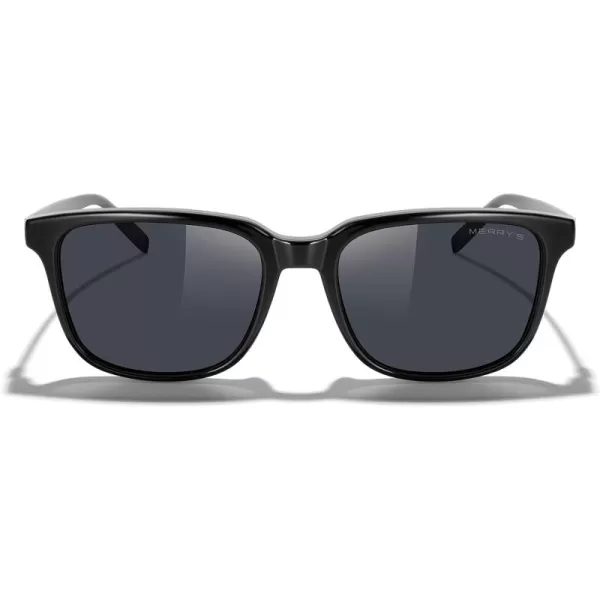 MERRYS Unisex Rectangle Polarized Sunglasses Vintage Sun Glasses For MenWomen Aluminum LegsBlack FrameBlack LensBlack Temples
