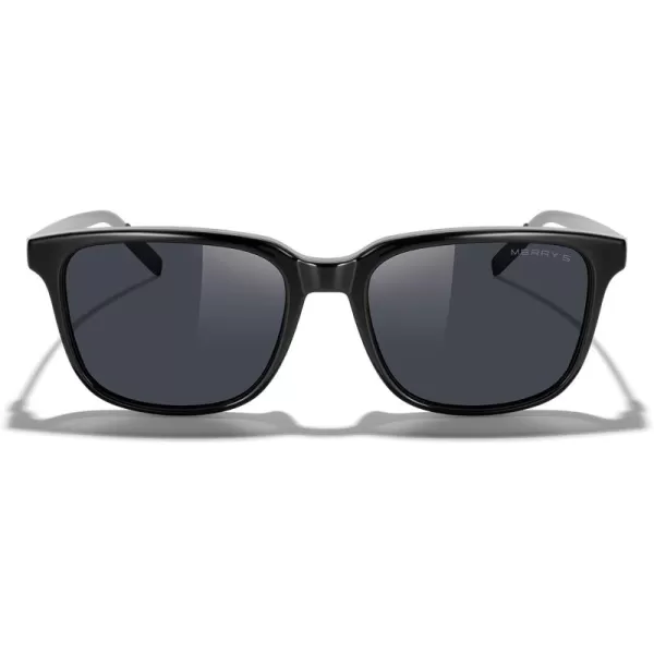 MERRYS Unisex Rectangle Polarized Sunglasses Vintage Sun Glasses For MenWomen Aluminum LegsBlack FrameBlack LensGray Temples