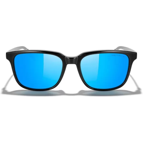 MERRYS Unisex Rectangle Polarized Sunglasses Vintage Sun Glasses For MenWomen Aluminum LegsBlack FrameBlue Mirror LensGray Temples