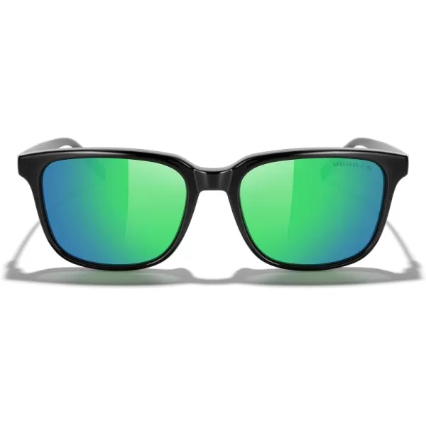 MERRYS Unisex Rectangle Polarized Sunglasses Vintage Sun Glasses For MenWomen Aluminum LegsBlack FrameGreen Mirror LensBlack Temples