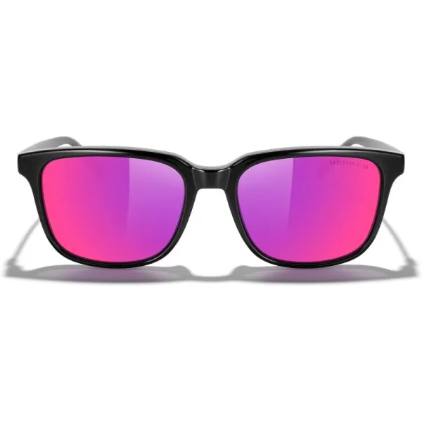 MERRYS Unisex Rectangle Polarized Sunglasses Vintage Sun Glasses For MenWomen Aluminum LegsBlack FramePurple Mirror LensBlack Temples