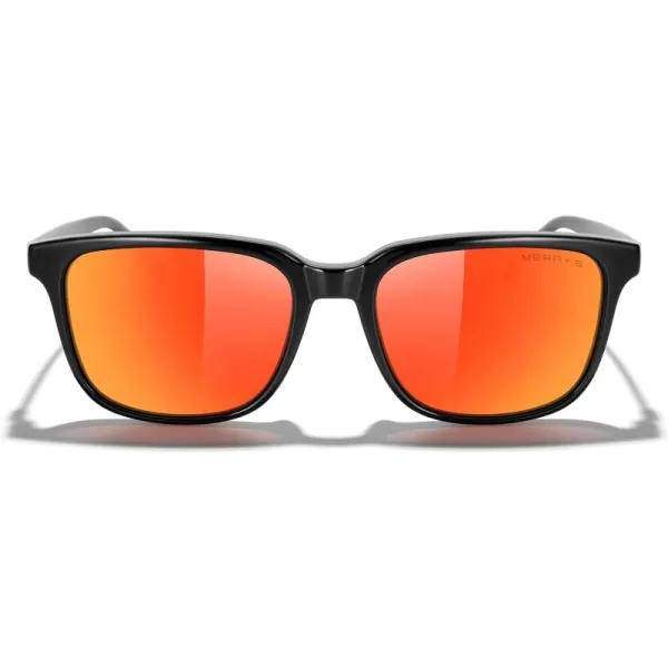 MERRYS Unisex Rectangle Polarized Sunglasses Vintage Sun Glasses For MenWomen Aluminum LegsBlack FrameRed Mirror LensBlack Temples