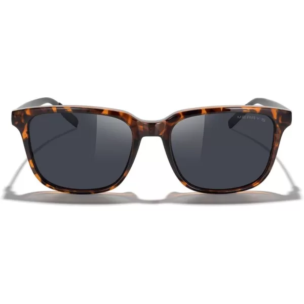 MERRYS Unisex Rectangle Polarized Sunglasses Vintage Sun Glasses For MenWomen Aluminum LegsLeopard FrameBlack LensBlack Temples