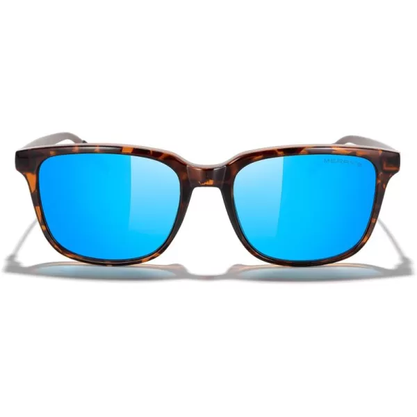 MERRYS Unisex Rectangle Polarized Sunglasses Vintage Sun Glasses For MenWomen Aluminum LegsLeopard FrameBlue Mirror LensBrown Temples