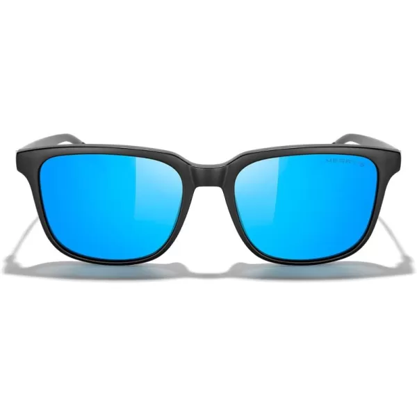 MERRYS Unisex Rectangle Polarized Sunglasses Vintage Sun Glasses For MenWomen Aluminum LegsMatte Black FrameBlue Mirror LensBlack Temples