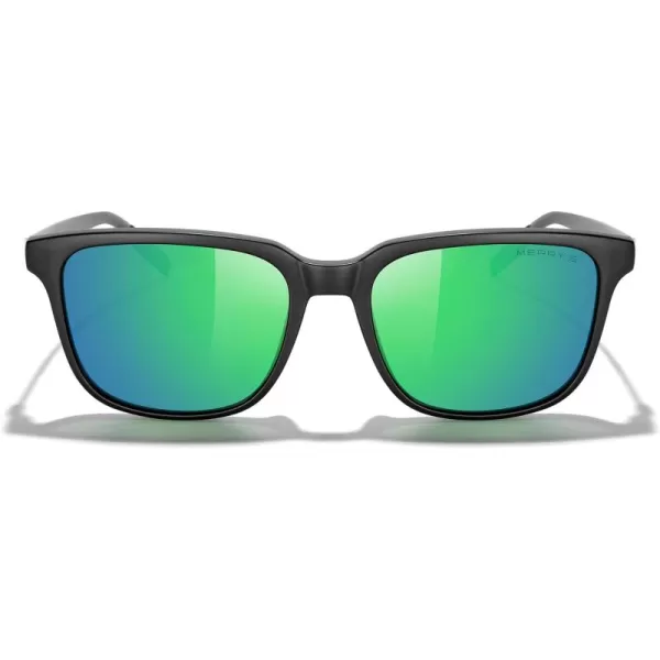 MERRYS Unisex Rectangle Polarized Sunglasses Vintage Sun Glasses For MenWomen Aluminum LegsMatte Black FrameGreen Mirror LensBlack Temples