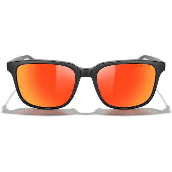 MERRYS Unisex Rectangle Polarized Sunglasses Vintage Sun Glasses For MenWomen Aluminum LegsMatte Black FrameRed Mirror LensBlack Temples