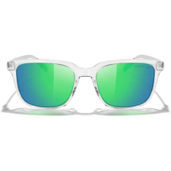 MERRYS Unisex Rectangle Polarized Sunglasses Vintage Sun Glasses For MenWomen Aluminum LegsTransparent FrameGreen Mirror LensSilver Temples