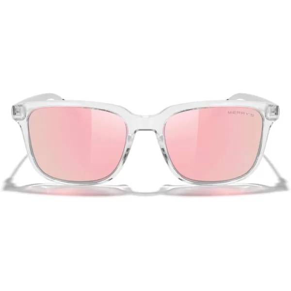 MERRYS Unisex Rectangle Polarized Sunglasses Vintage Sun Glasses For MenWomen Aluminum LegsTransparent FramePink Mirror LensSilver Temples