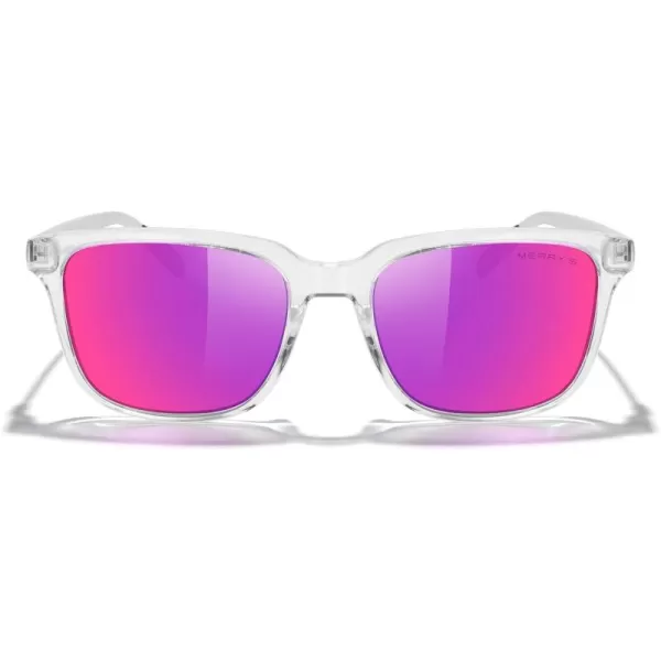 MERRYS Unisex Rectangle Polarized Sunglasses Vintage Sun Glasses For MenWomen Aluminum LegsTransparent FramePurple Mirror LensSilver Temples