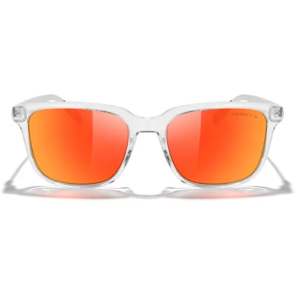 MERRYS Unisex Rectangle Polarized Sunglasses Vintage Sun Glasses For MenWomen Aluminum LegsTransparent FrameRed Mirror LensSilver Temples