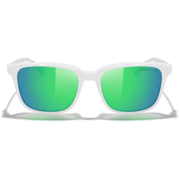 MERRYS Unisex Rectangle Polarized Sunglasses Vintage Sun Glasses For MenWomen Aluminum LegsWhite FrameGreen Mirror LensSilver Temples