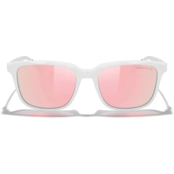 MERRYS Unisex Rectangle Polarized Sunglasses Vintage Sun Glasses For MenWomen Aluminum LegsWhite FramePink Mirror LensSilver Temples