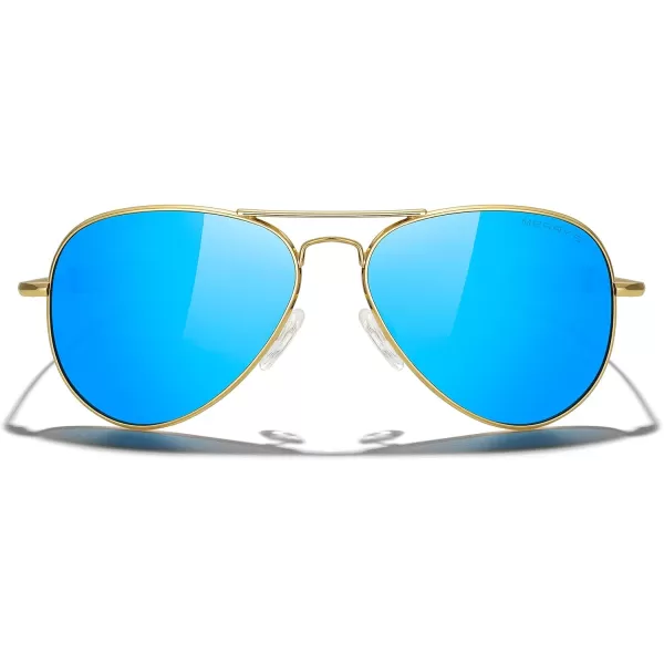 MERRYS Classic Aviator Military Polarized Sunglasses for Men or Women S856223k Gold FrameBlue Mirror Polarized Lens