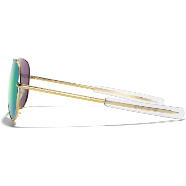 MERRYS Classic Aviator Military Polarized Sunglasses for Men or Women S856223k Gold FrameGreen Mirror Polarized Lens