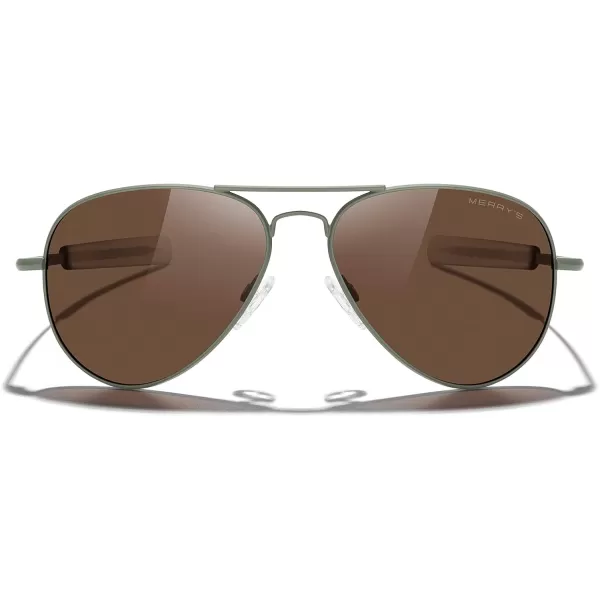 MERRYS Classic Aviator Military Polarized Sunglasses for Men or Women S8562Military Olive FrameAmerican Tan Polarized Lens