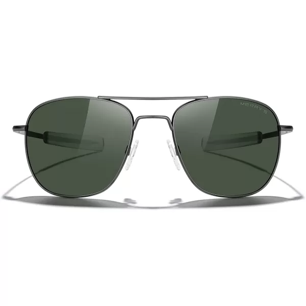 MERRYS Classic Square Aviator Military Polarized Sunglasses for Men or Women S8636Gun FrameGreen Polarized Lens