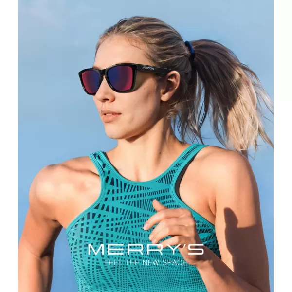MERRYS Classic Square Polarized Sunglasses For Men Women Fashion Trend Sports Sunglasses S9013Black FramePurple Mirror Polarized Lens