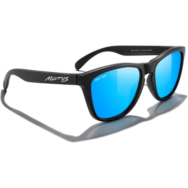 MERRYS Classic Square Polarized Sunglasses For Men Women Fashion Trend Sports Sunglasses S9013Matte Black FrameBlue Mirror Polarized Lens