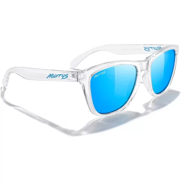 MERRYS Classic Square Polarized Sunglasses For Men Women Fashion Trend Sports Sunglasses S9013Transparent FrameBlue Mirror Polarized Lens