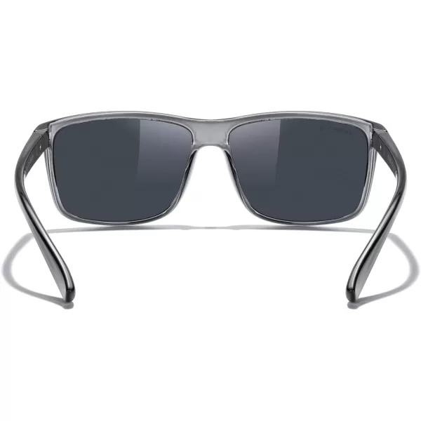 MERRYS Rectangular Polarized Sports Sunglasses for Men Women Cycling Driving Fishing UV400 Protection S8225Bright Tra Gray FrameGray MetalBlack Lens
