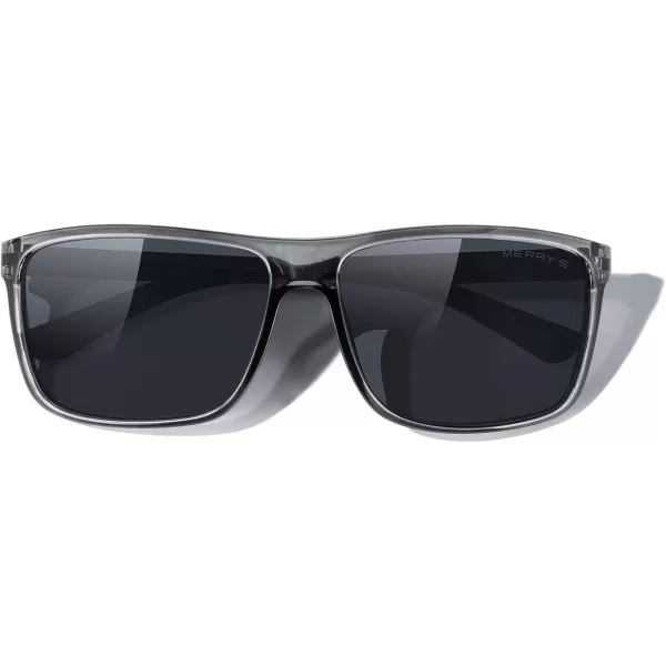 MERRYS Rectangular Polarized Sports Sunglasses for Men Women Cycling Driving Fishing UV400 Protection S8225Bright Tra Gray FrameGray MetalBlack Lens