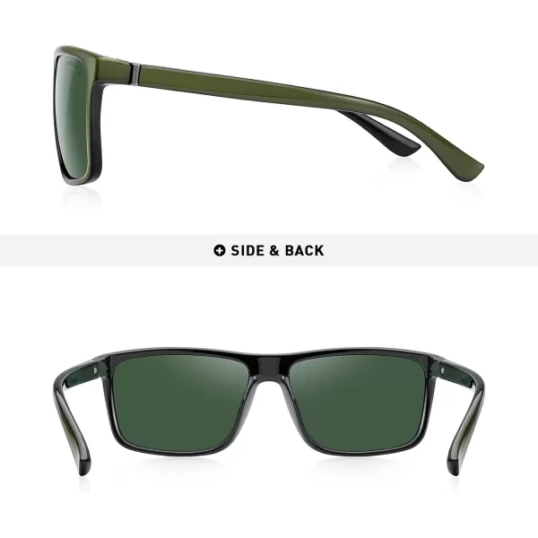 MERRYS Rectangular Polarized Sports Sunglasses for Men Women Cycling Driving Fishing UV400 Protection S8225Green FrameGray MetalG15 Lens
