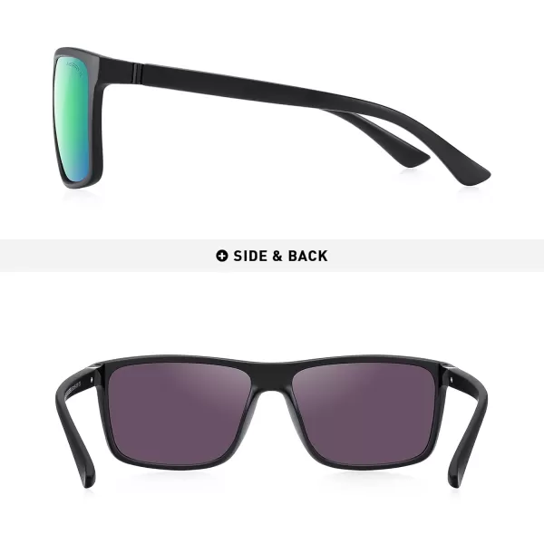 MERRYS Rectangular Polarized Sports Sunglasses for Men Women Cycling Driving Fishing UV400 Protection S8225Matte Black FrameBlack MetalGreen Mirror Lens