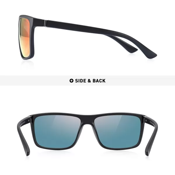 MERRYS Rectangular Polarized Sports Sunglasses for Men Women Cycling Driving Fishing UV400 Protection S8225Matte Black FrameBlack MetalRed Mirror Lens