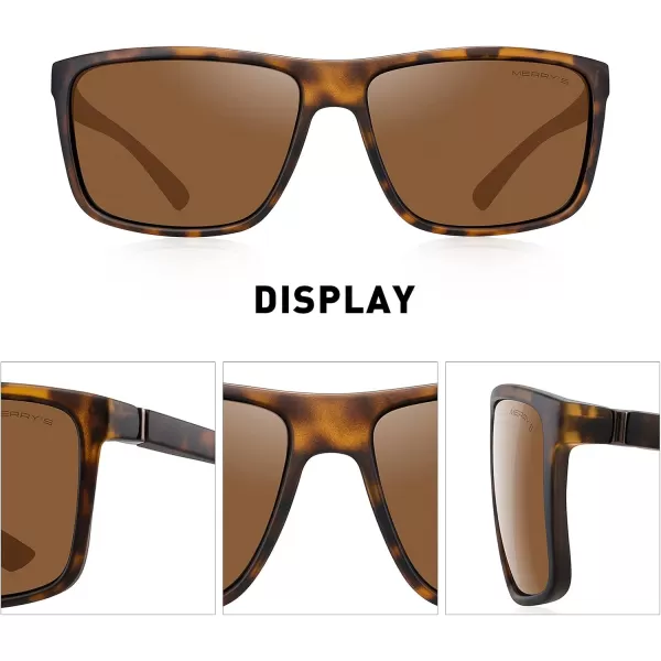 MERRYS Rectangular Polarized Sports Sunglasses for Men Women Cycling Driving Fishing UV400 Protection S8225Matte Leopard FrameBrown MetalBrown Lens