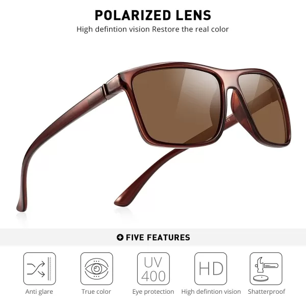 MERRYS Rectangular Polarized Sports Sunglasses for Men Women Cycling Driving Fishing UV400 Protection S8225Tra Brown FrameBrown MetalBrown Lens