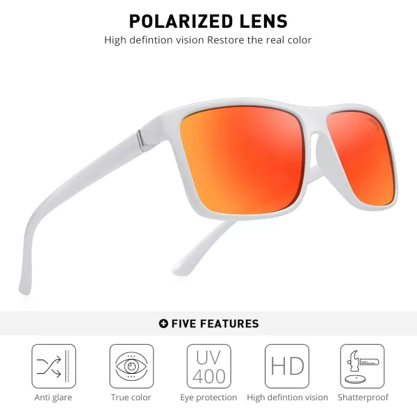 MERRYS Rectangular Polarized Sports Sunglasses for Men Women Cycling Driving Fishing UV400 Protection S8225White FrameSilver MetalRed Mirror Lens
