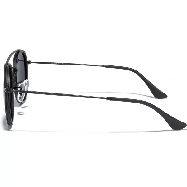 MERRYS Retro Round Polarized Sunglasses  Unisex Double Bridge Sun GlassesMatte Black FrameMatte Black BridgeBlack Lens